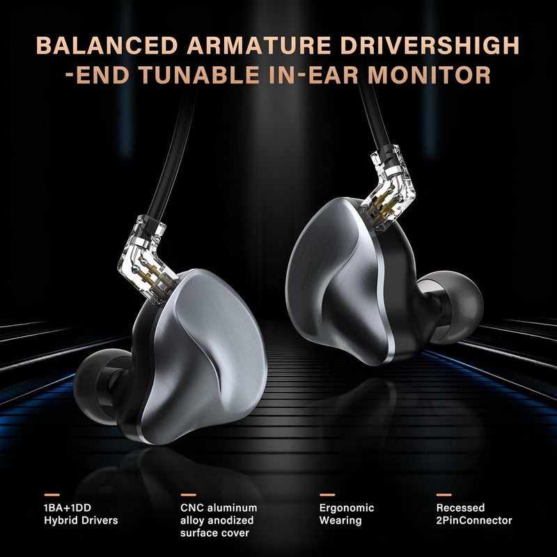 MAXAUX in Ear Monitors Earphones Wired IEM Headphones Without Microphone,1DD+1BA HiFi Bass,4N OFC Detachable Cable,Noise Isolating Earbuds for Musicians,Singers,Studio,Gaming,Stage Monitors,DJ,PC,PS5 - Image 5
